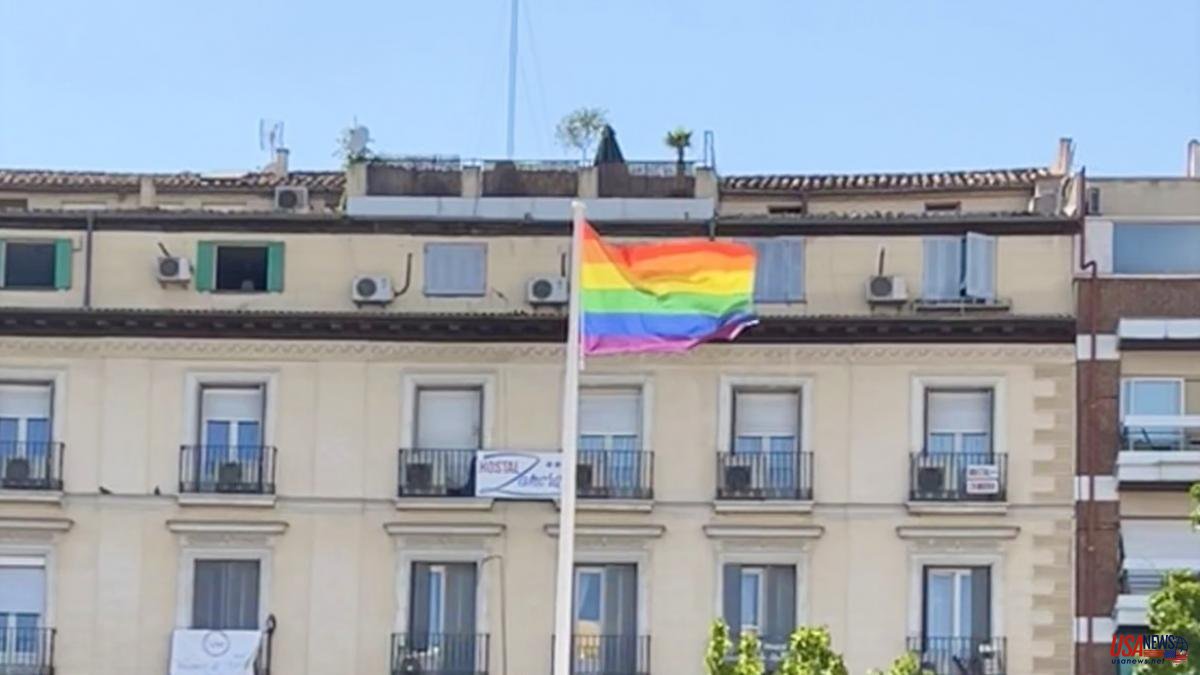 Plaza Zerolo in Chueca permanently displays the LGTBI flag