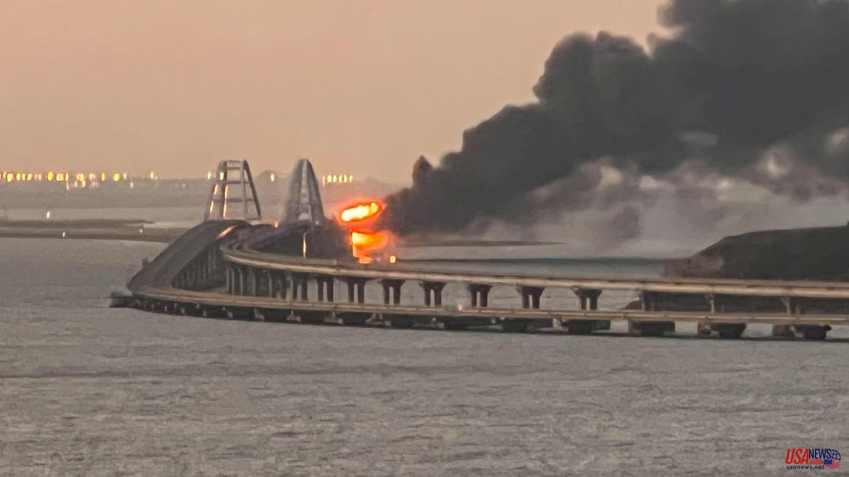 A strong explosion damages the Kerch bridge linking Russia with Crimea
