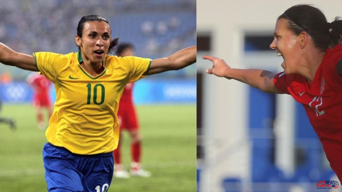 Marta Vieira and Christine Sinclair, the first to score in five World Cups (before Cristiano)