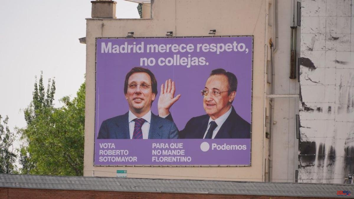 Florentino Pérez and Almeida end up on the Podemos posters: "Madrid deserves respect, not smacking"