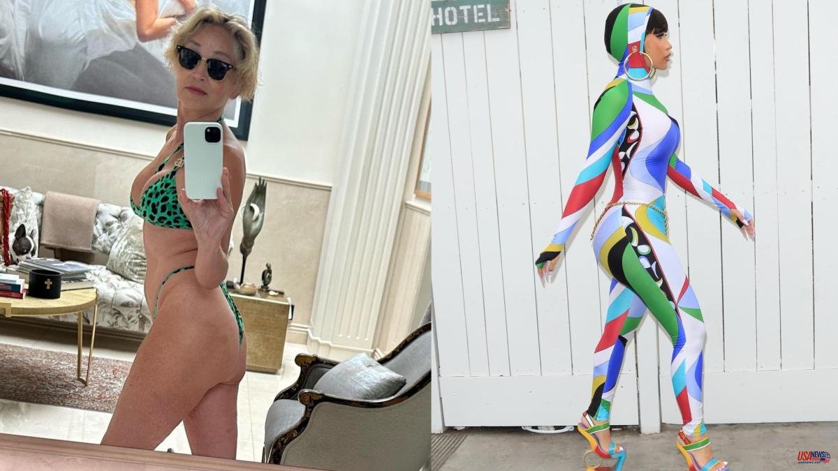 From Sharon Stone's bikini pose to Cardi B's colorful catsuit