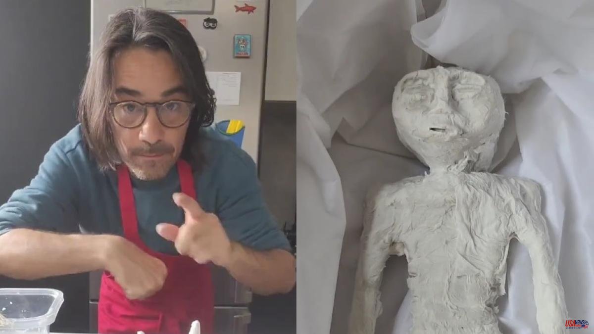 Jordi Cruz ('Art Attack') responds to the video of the 'mummified aliens' from Mexico with a new craft