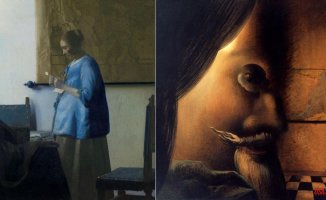 The painting 'Woman in Blue' by Vermeer, face to face with the enigmatic version of Dalí