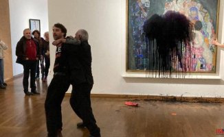 Two activists throw oil on a painting by Gustav Klimt