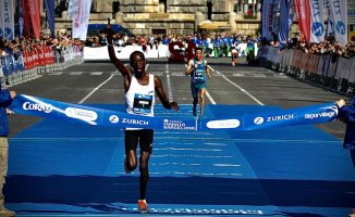 Marius Kimutai and Zeineba Yimer, winners of the Barcelona marathon with two new records