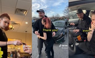 A youtuber stuns a waitress by giving her a new car as a tip