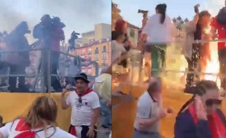 A rocket deviates in the Plaza Mayor in Burgos and hits the press platform