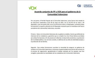 The agreement document between PP and Vox in the Valencian Community
