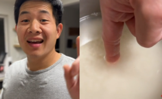 She surprises by showing the measurer that her Chinese husband uses so that the rice is perfect for him