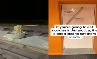Try to eat noodles in Antarctica and create a work of art: "Better eat them inside"