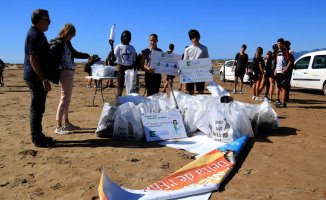 60 students collect 300 kilos of garbage in one hour on Els Eucaliptus beach, in the Ebro delta