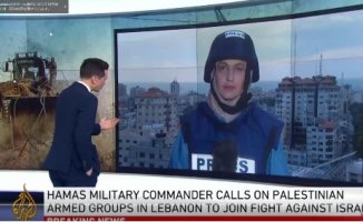 The impact of an Israeli missile surprises a reporter live