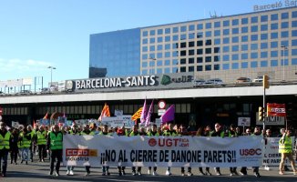Danone workers from Parets del Vallès protest in Barcelona against the closure of the plant