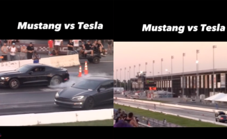 A souped-up Mustang destroys a Tesla in a race: "Even the lights are doped"